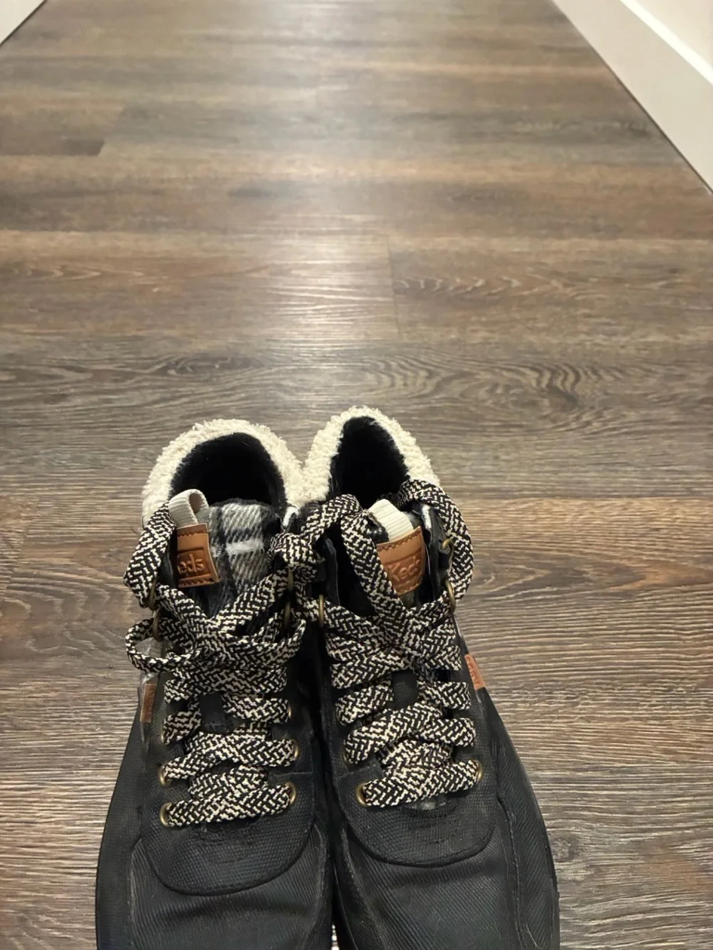 Keds Black and White Plaid Sherpa-Lined womens Boots